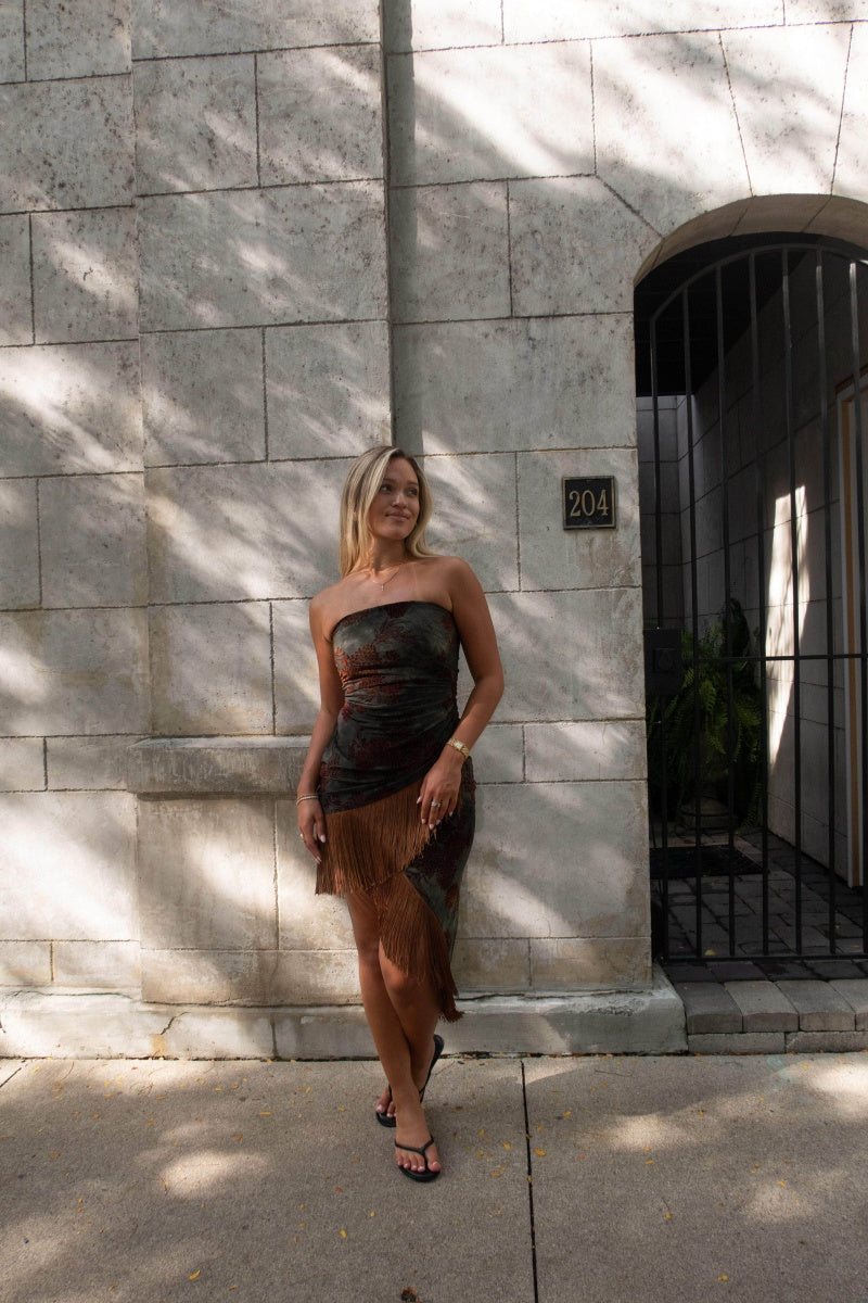 Strapless Tassel Midi Dress