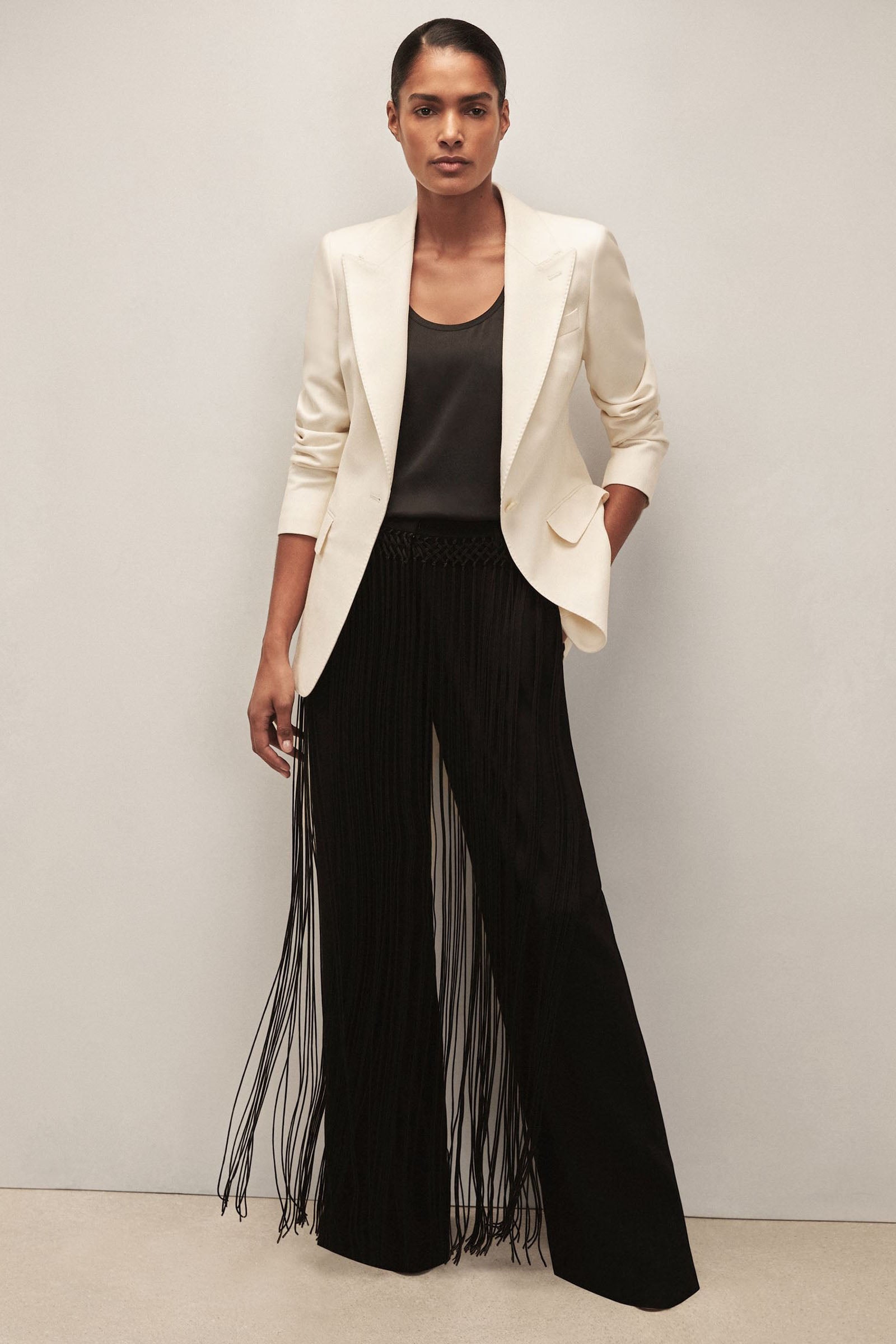 Fransen-Hose mit weitem Bein & strukturiertes Peplum-Oberteil Set