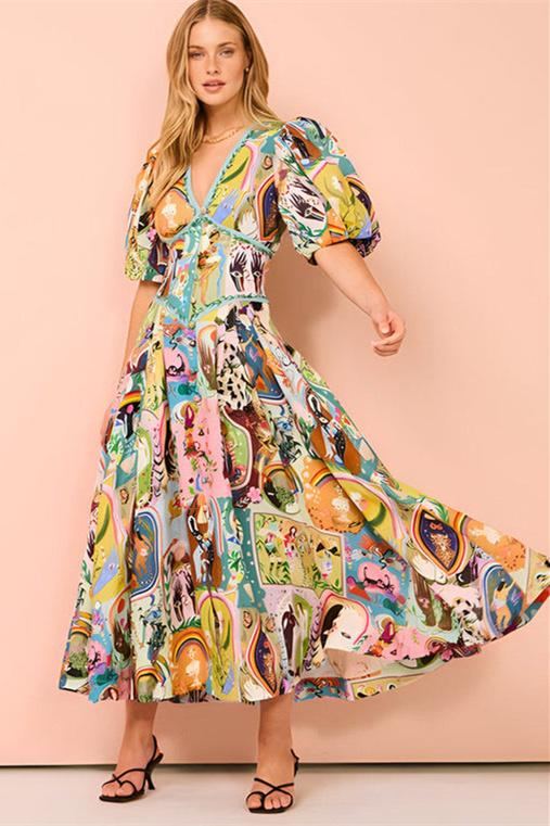 Juliana V-neck Puff Sleeve Midi Dress Juliana V-neck Puff Sleeve Midi Dress