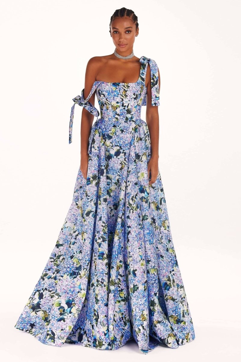 kacey maxi dress more to come Kacey Hydrangea Printed Strap Maxi Dress