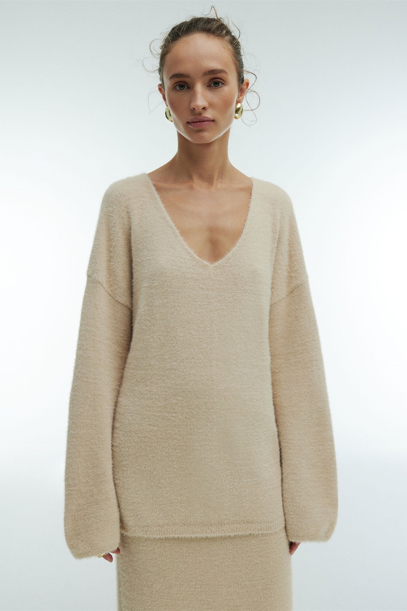 סט ברברה עם צווארון V עם שרוולים ארוכים