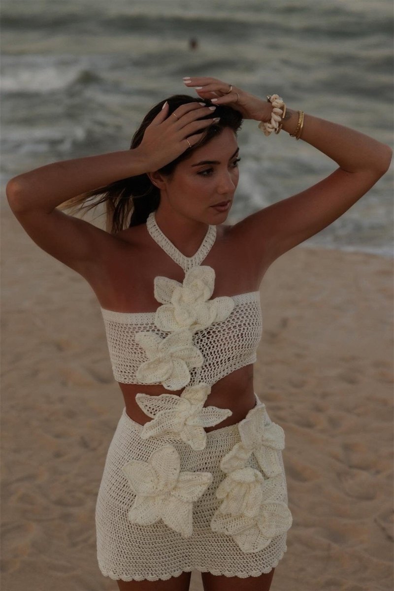Martha Halter Knitted Floral Mini Dress Martha Halter Knitted Floral Mini Dress
