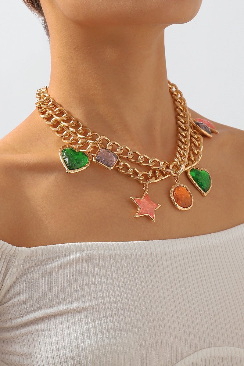 Metalliskt vintage pärla hänge halsband