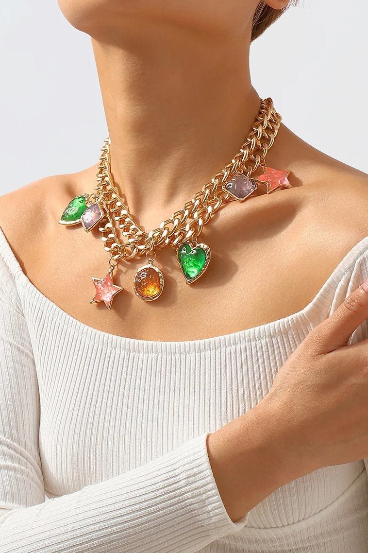 Metalliskt vintage pärla hänge halsband