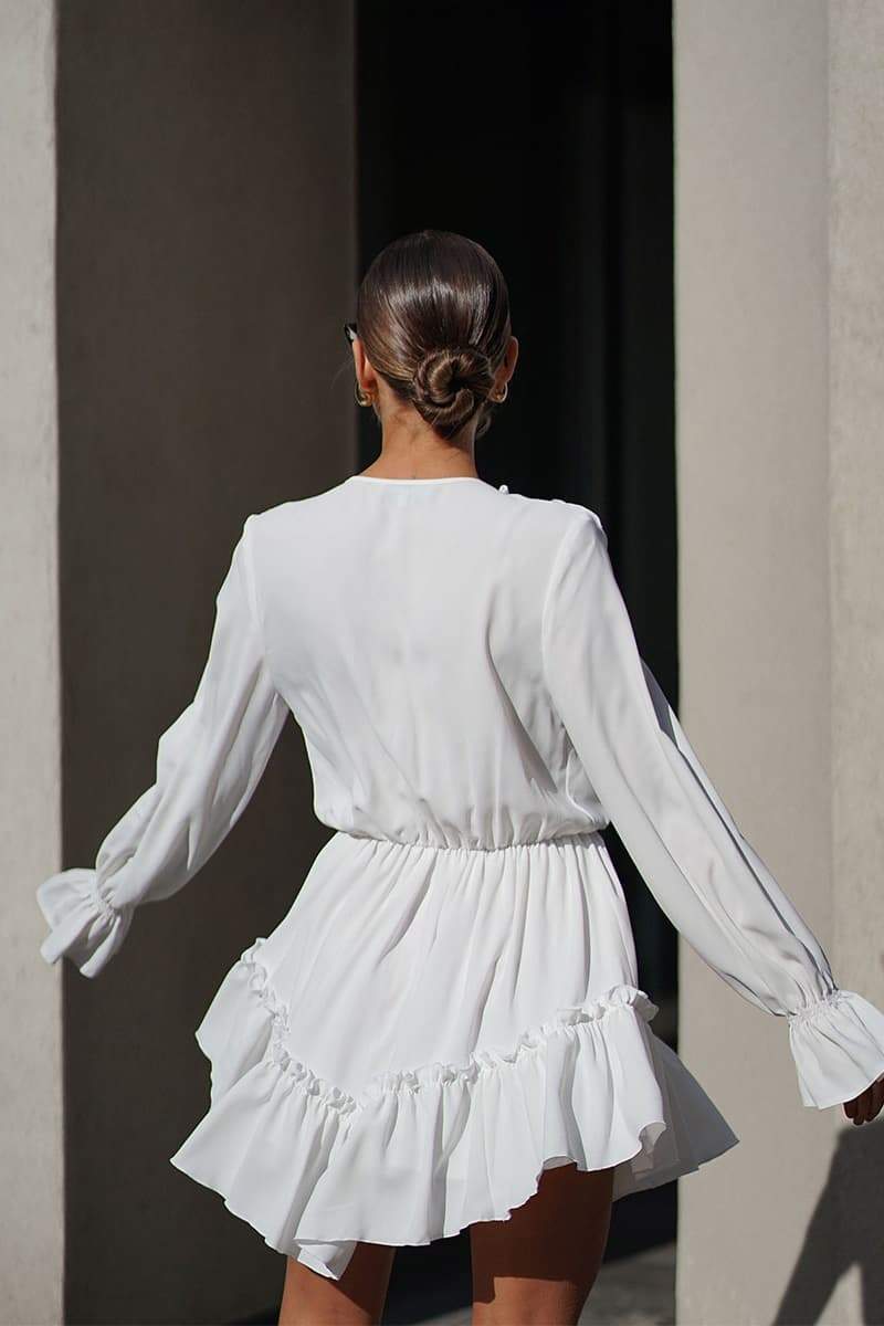 샤론 V넥 러플 미니 드레스