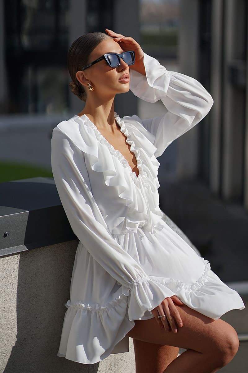 샤론 V넥 러플 미니 드레스