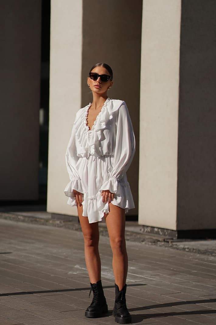 샤론 V넥 러플 미니 드레스