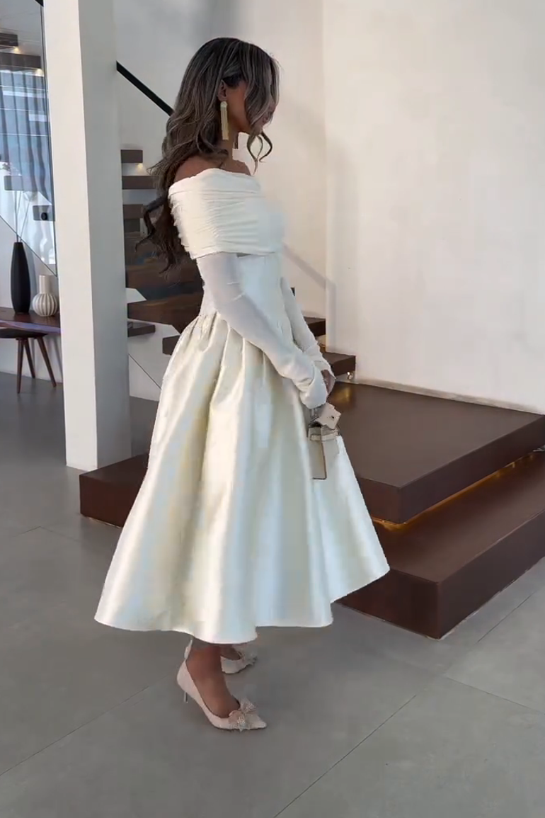 Ethereal Off Shoulder Sheer Sleeves Midi Dress