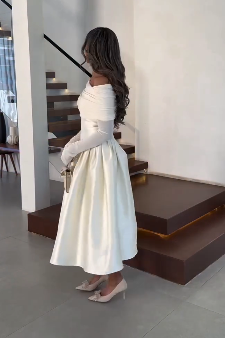 Ethereal Off Shoulder Sheer Sleeves Midi Dress