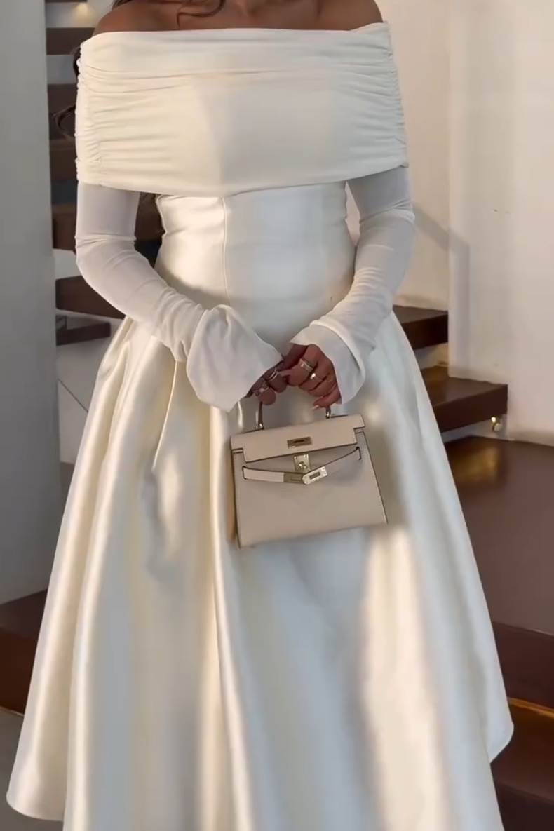 Ethereal Off Shoulder Sheer Sleeves Midi Dress