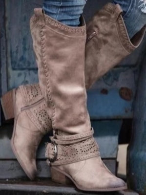 Wysokie skórzane buty rycerskie vintage z klamrami
