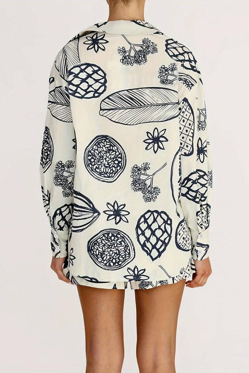 Summer Fruit Print Løs skjorte shortssett