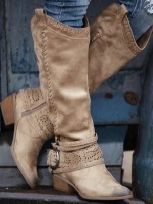 Wysokie skórzane buty rycerskie vintage z klamrami