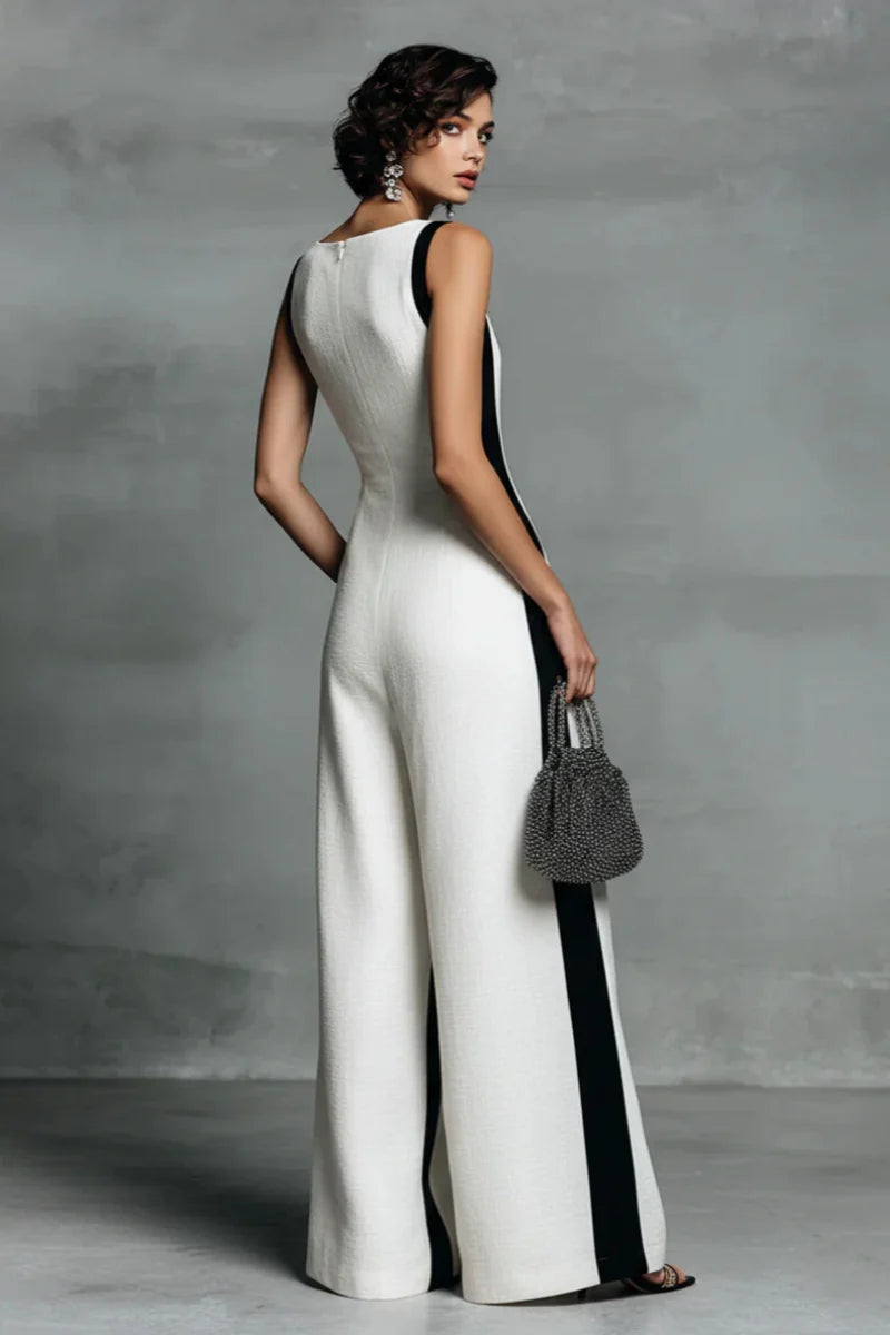 Svart og hvit kontraststripet ermeløs jumpsuit