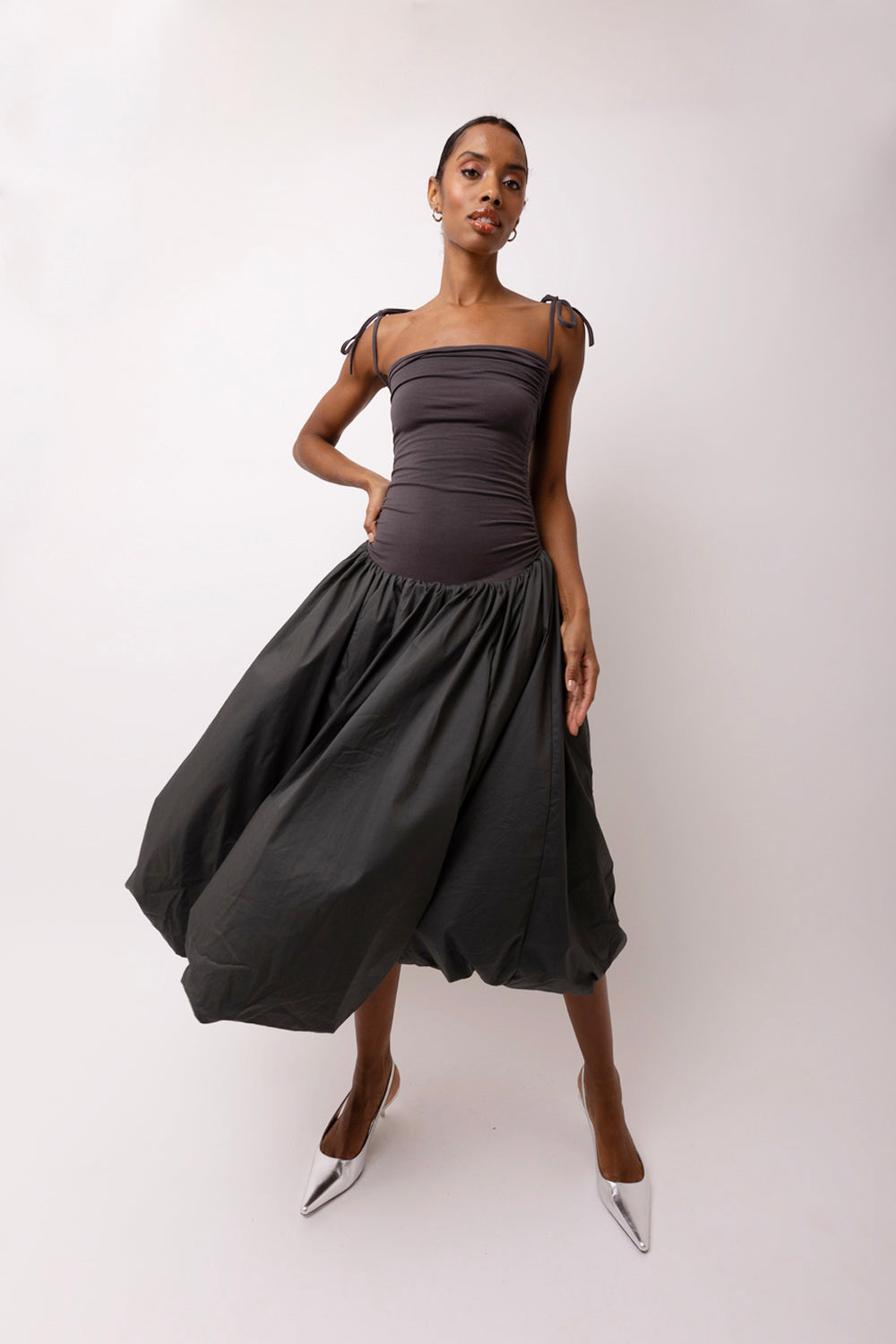 Allen Dark Grey Fluffy Midi Dresses