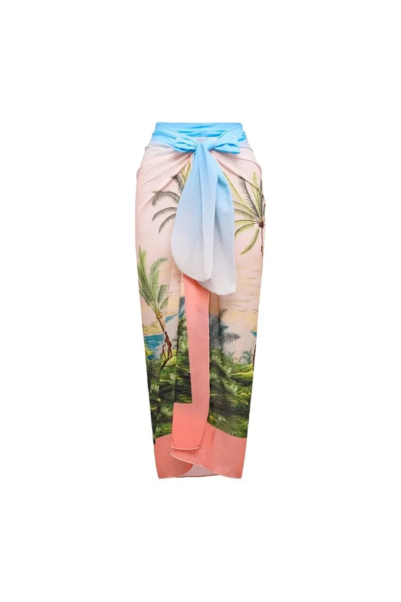 Coconut Tree Print Appliqué One-Piece Swimsuit