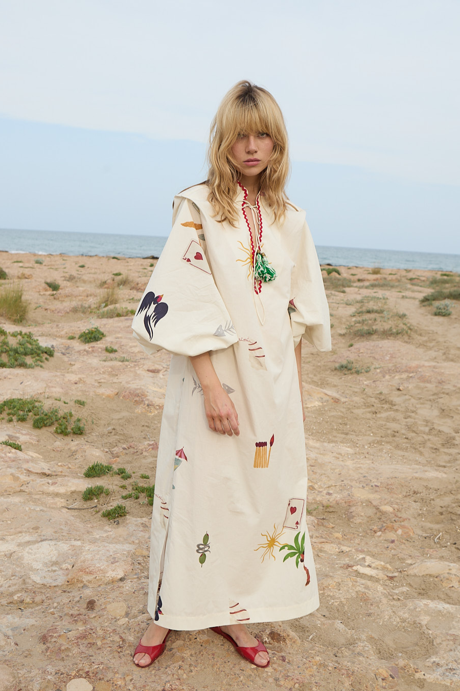 Artistic Graphic Print Puff Sleeve Maxi Dress