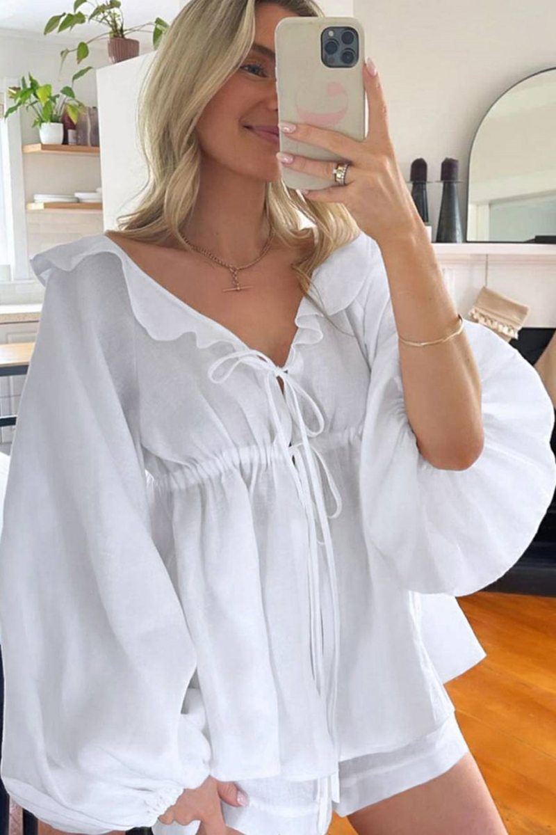 Ruffles Snøring Langermet Shorts Set