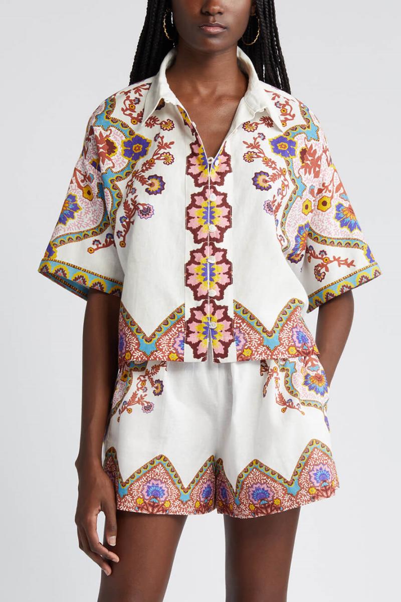 Ethnic Floral Print Shirt And Shorts Suit