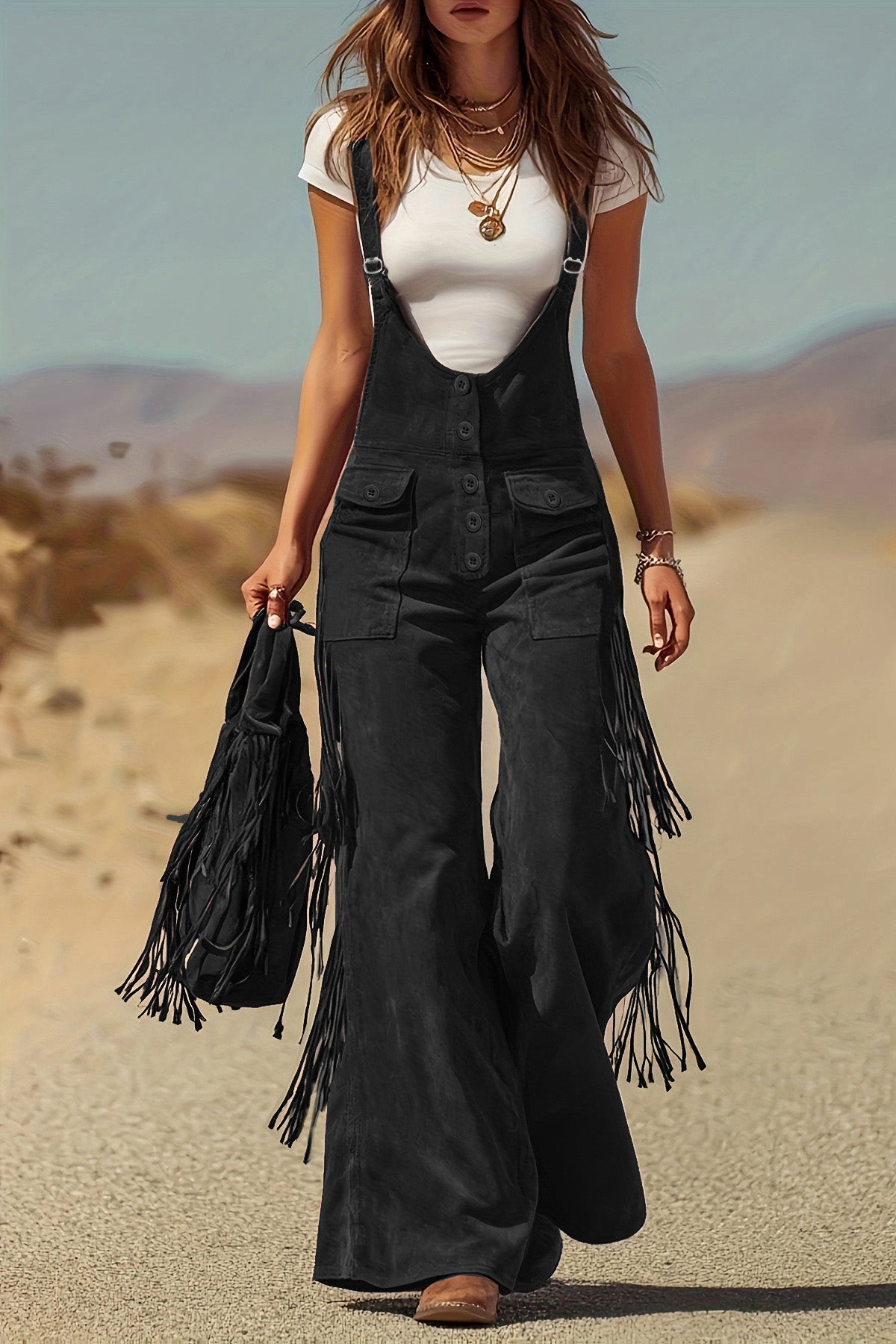 Boho franjes micro-suède overal