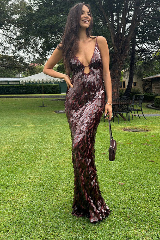 Sequin Spaghetti Strap Maxi Dress