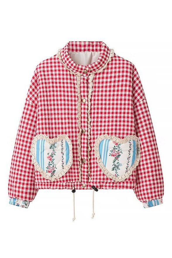 Plaid Pink Heart Pocket Jacket