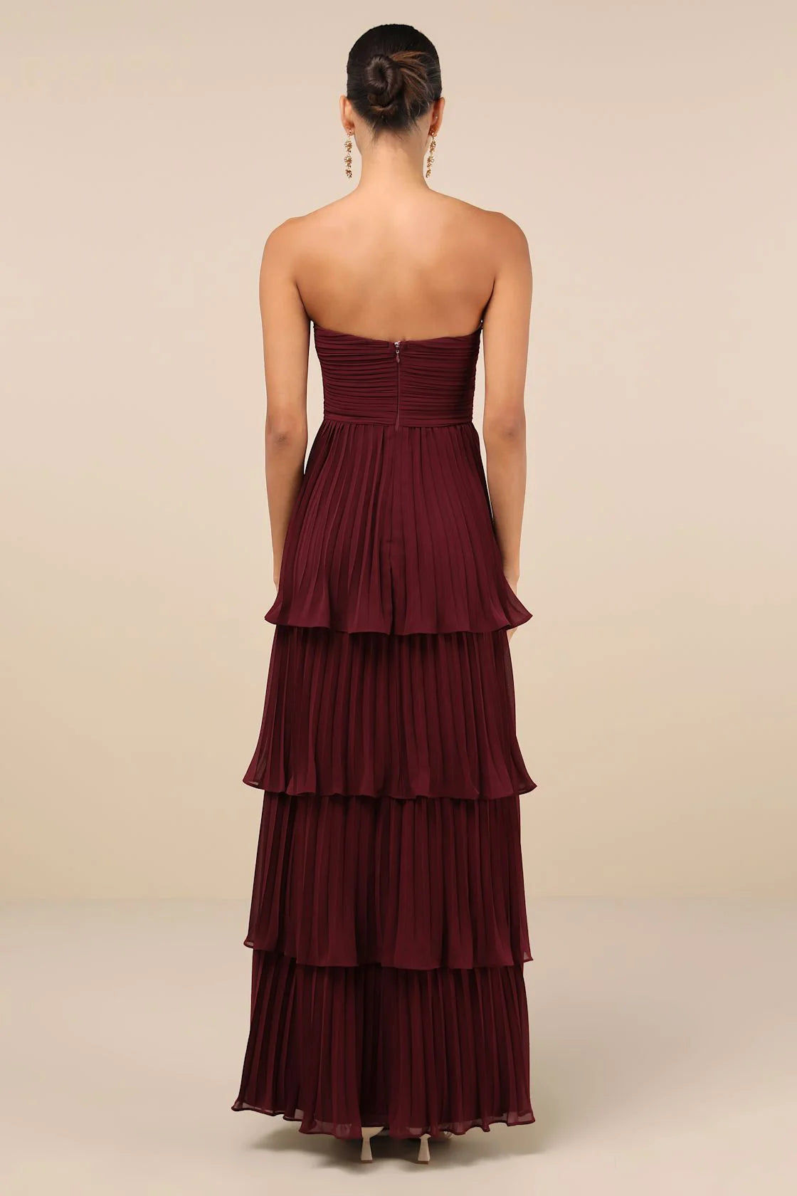 Pruimpaarse strapless gelaagde maxi-jurk