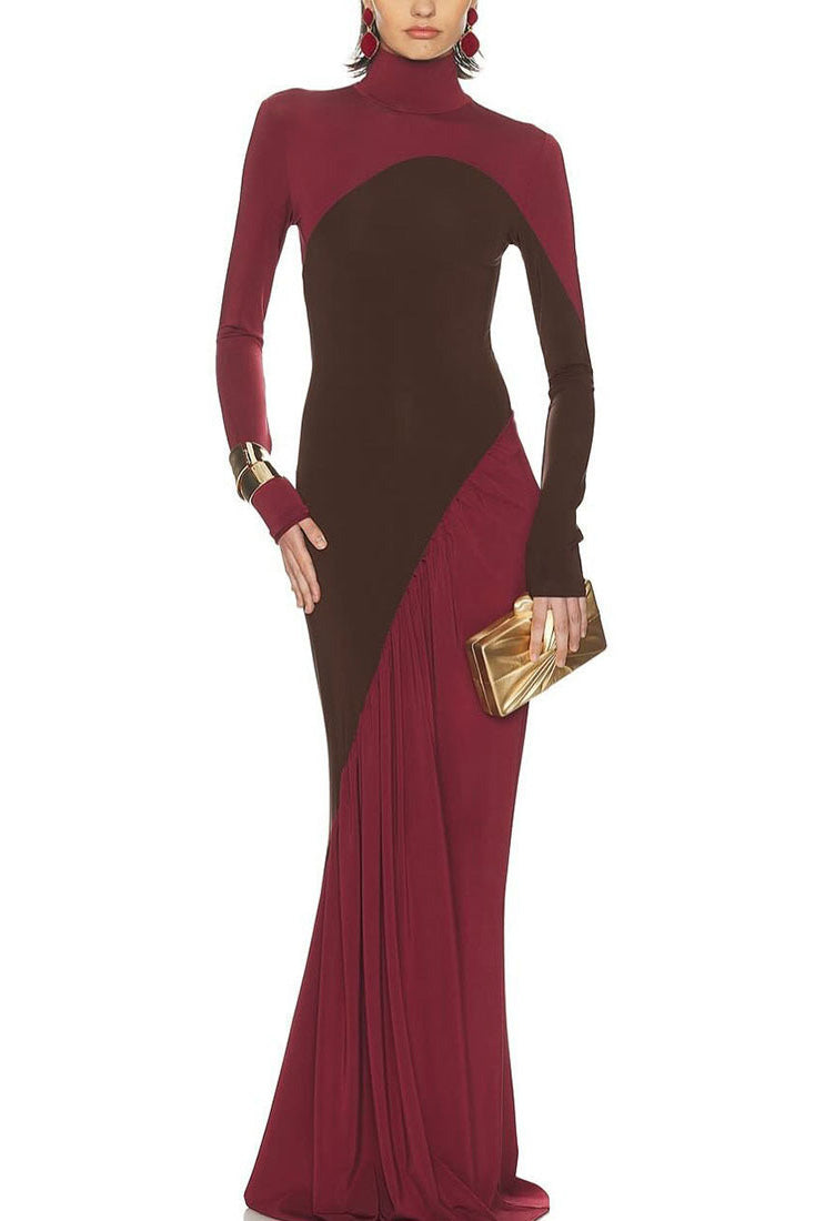 Abito lungo fluido a blocchi di colore arte moderna