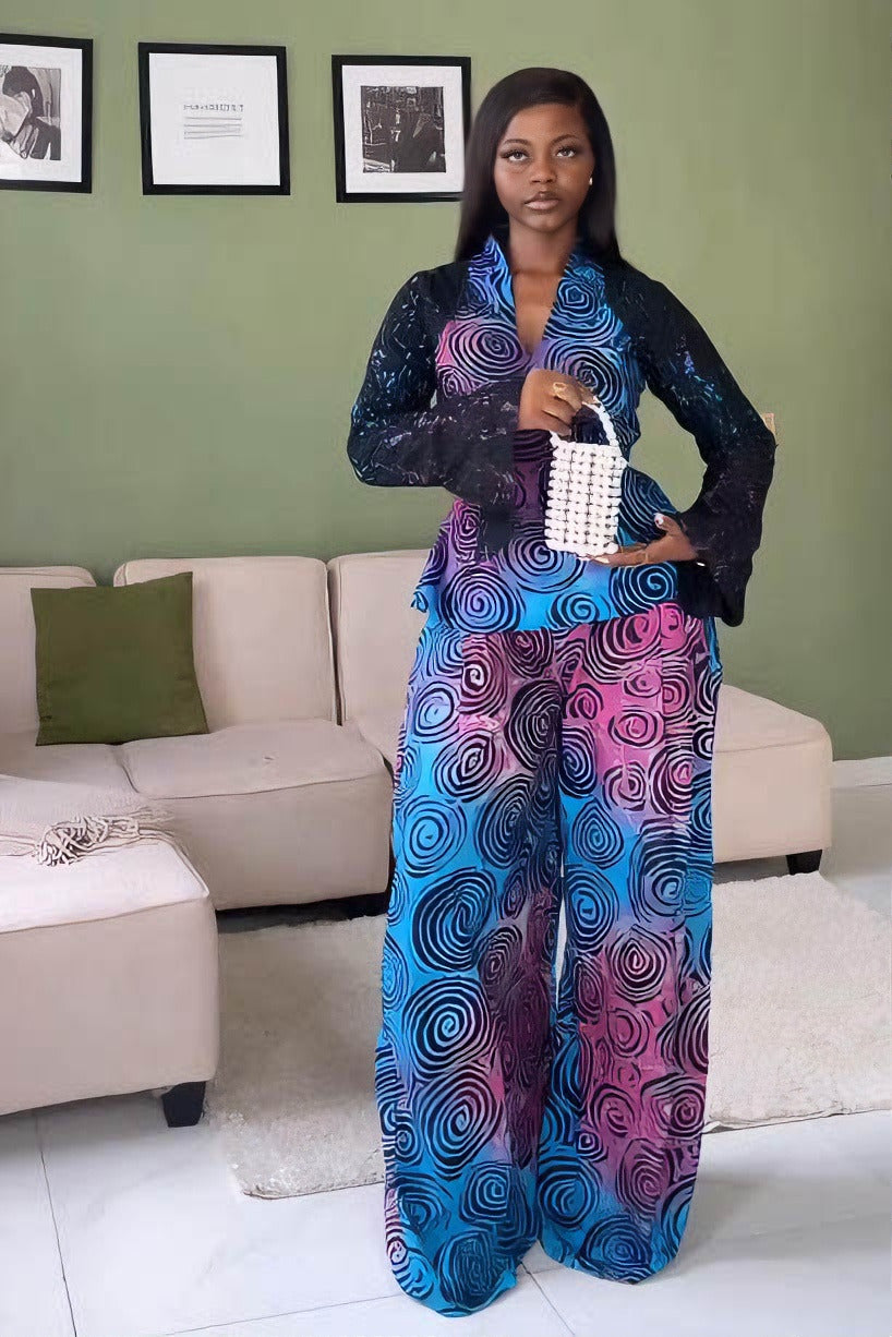 70s Vortex Print Pant Set