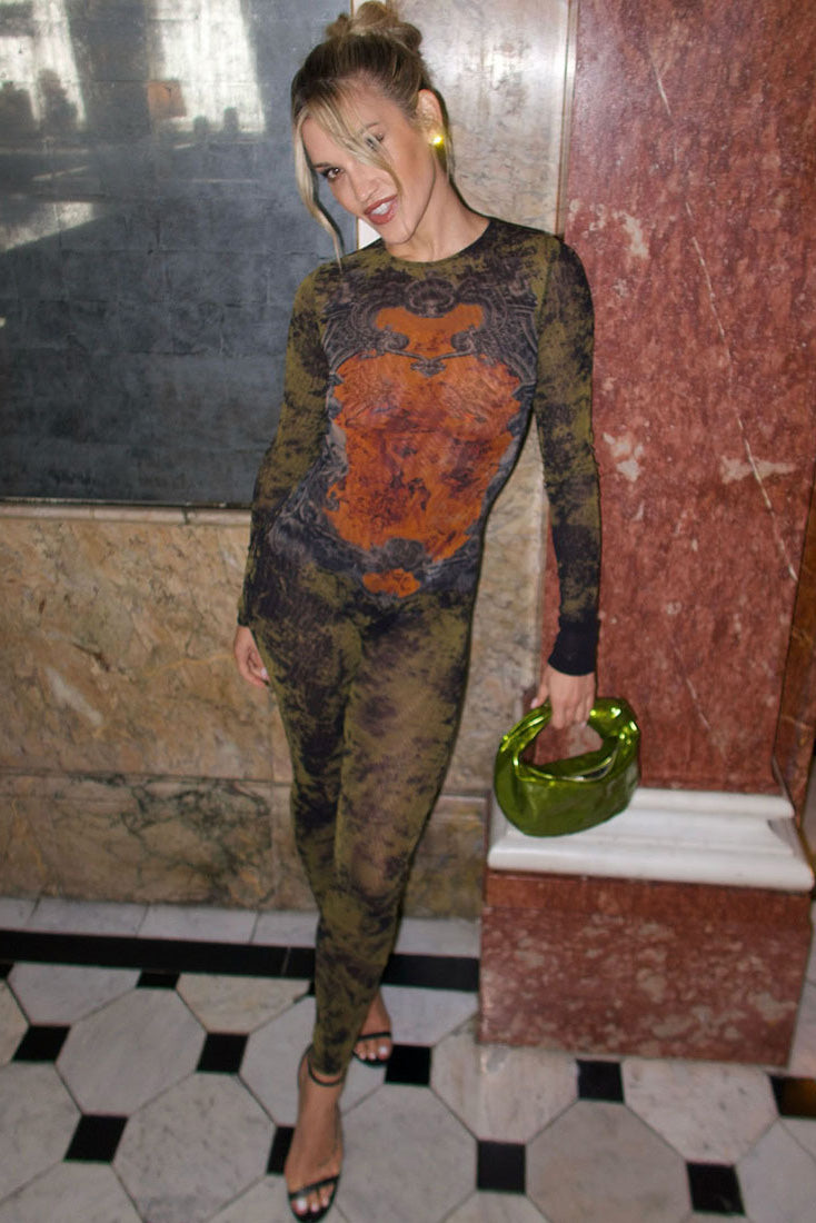 Edgy Baroque Camo Sheer Jumpsuit