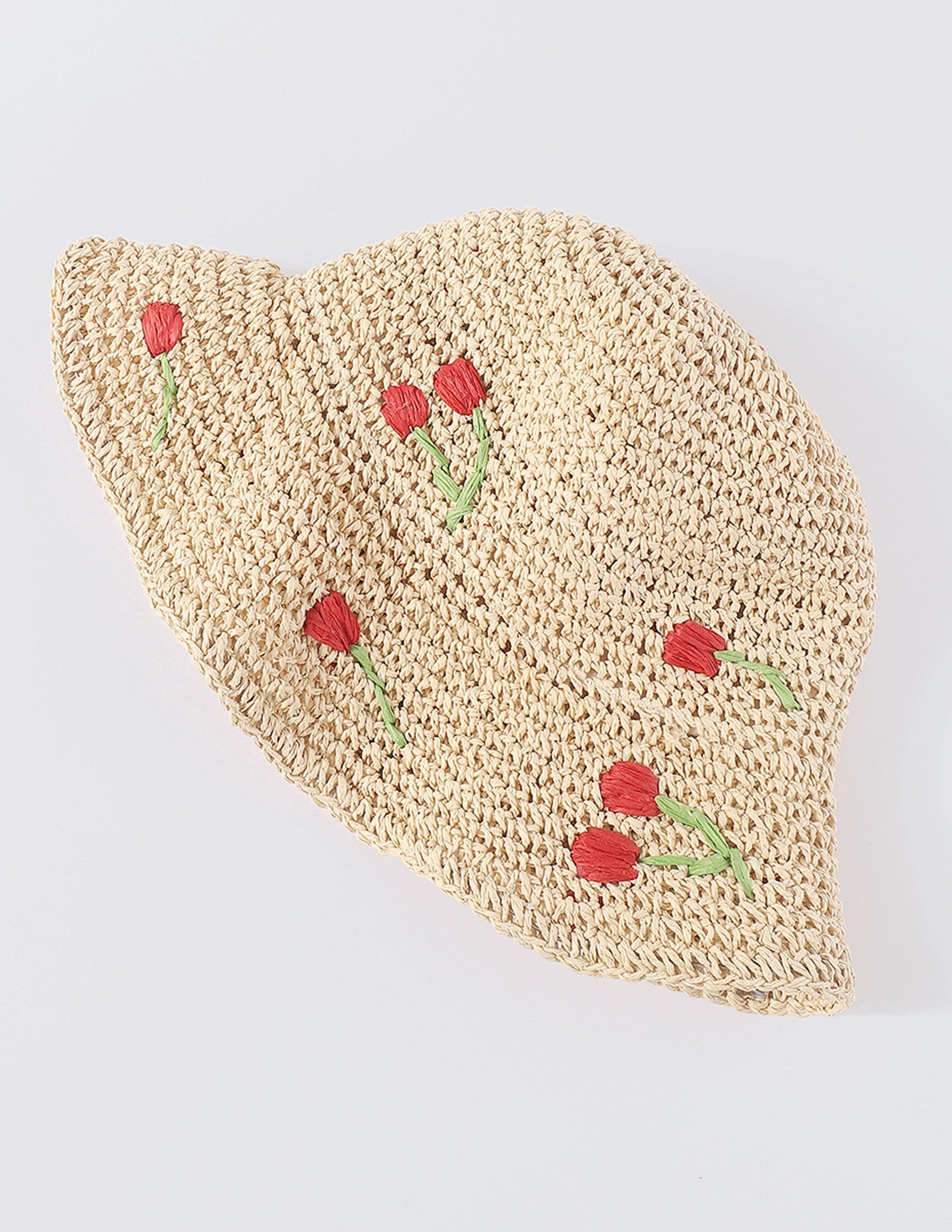 Chapeau bob tressé à fleurs