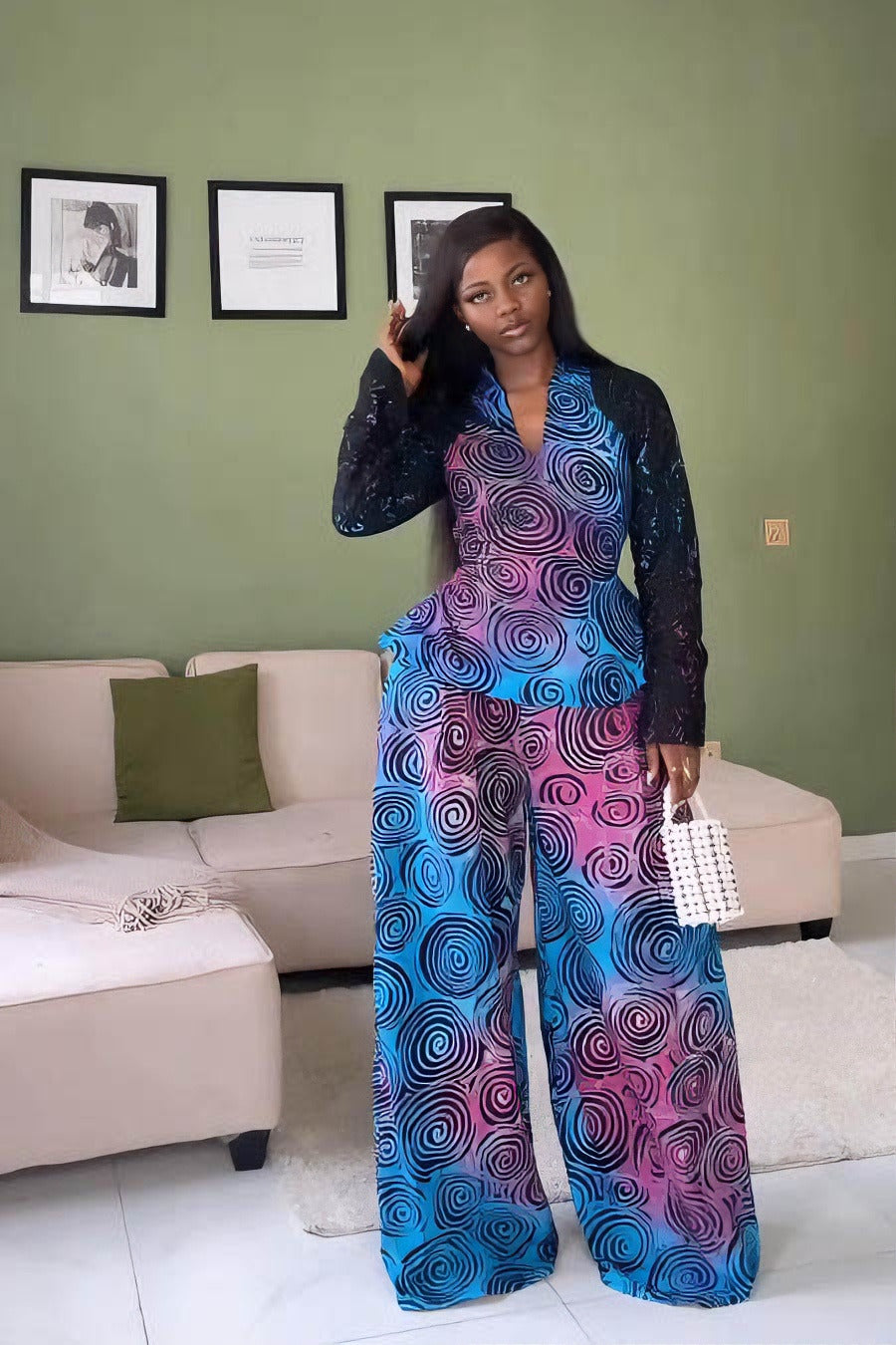 70s Vortex Print Pant Set