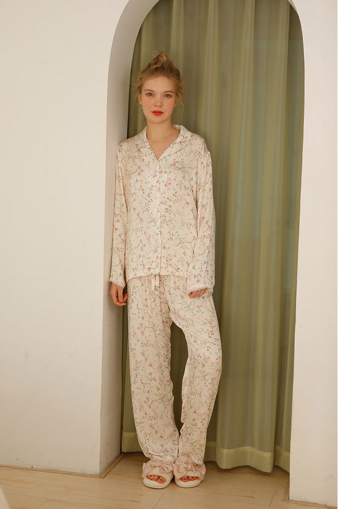 Satin Blossom Blomsterprint Pyjamas sæt