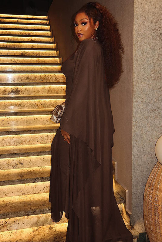 시어 케이프 투피스 맥시 드레스 세트