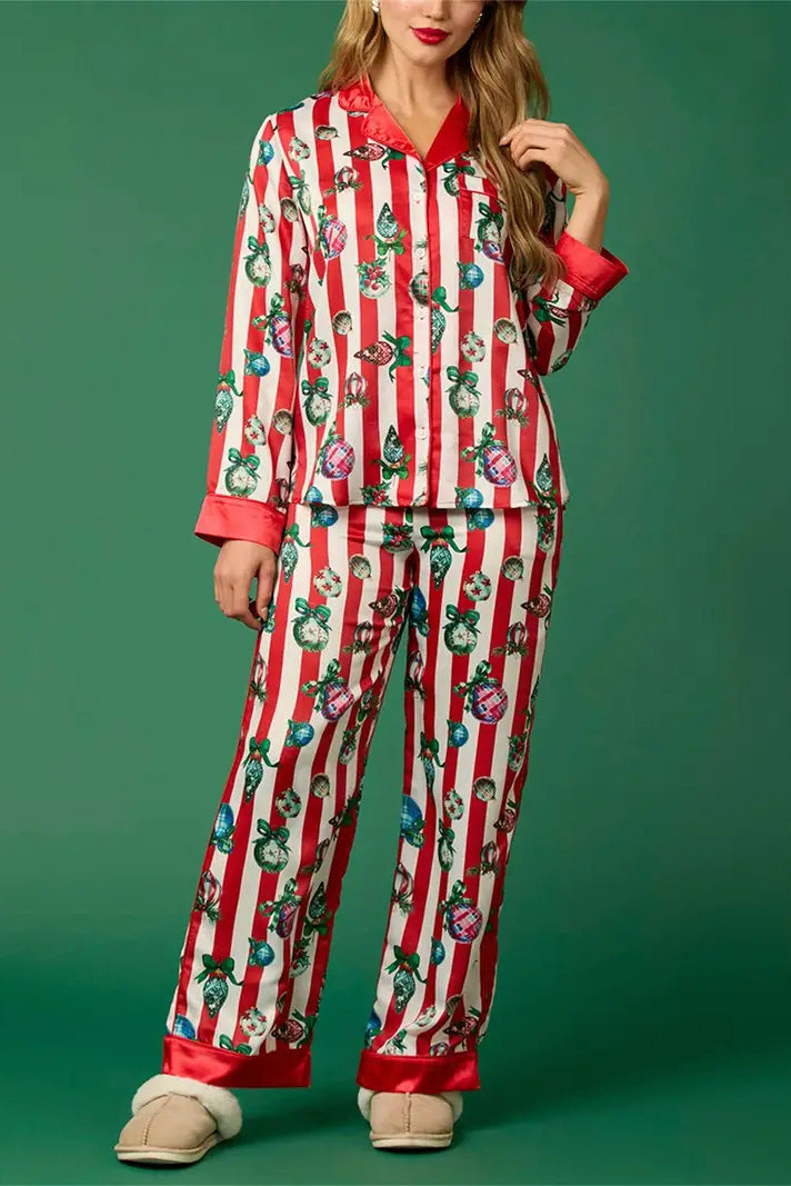 Jule Festiv Stripe Print Pyjamas Sæt