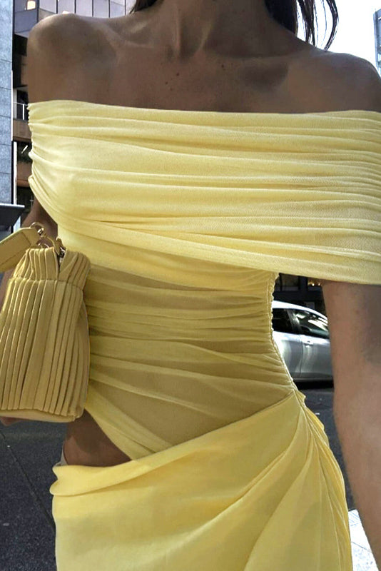 Off-Shoulder Mesh Maxi Dress