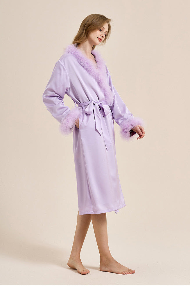 Bettie Page Lilac Feather Robe