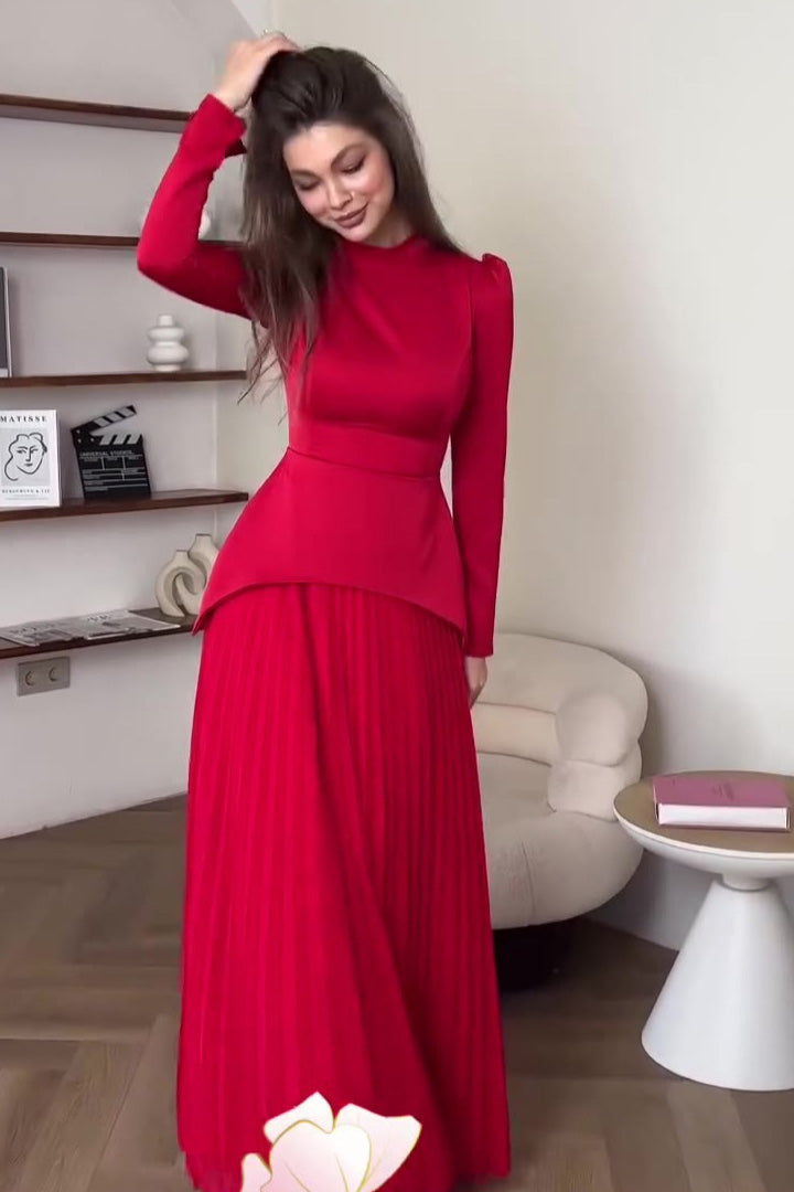 Color Block Splicing Slim Fit Lace-Up Long Sleeve Maxi Dress