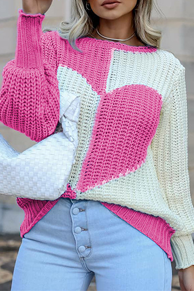 Casual Patchwork Kontrast O-hals Toppe Sweater