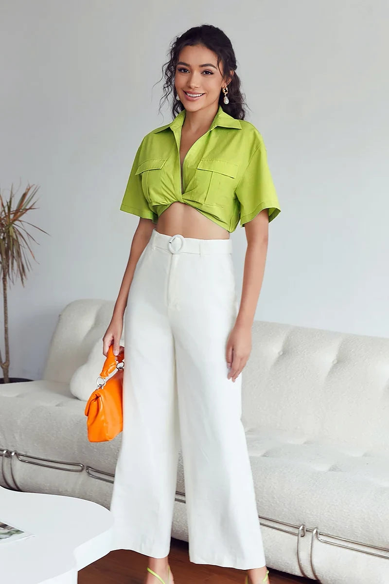 Bluzka Kay Twisted Crop Linen