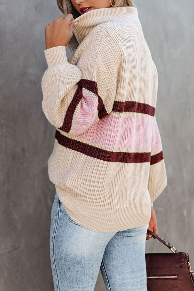 Casual Solid Patchwork Zipper Collar Pullover (5 Faarwen)