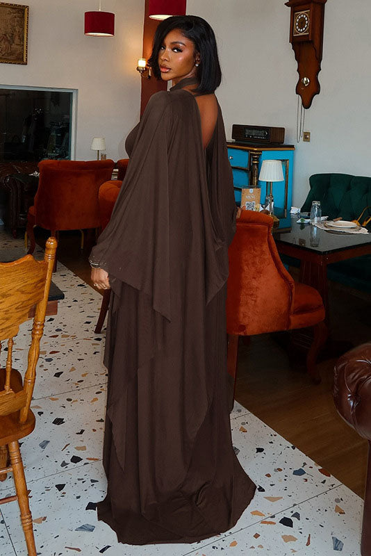 Conjunto de Vestido Maxi de Duas Peças com Capa Transparente