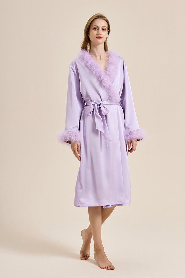 Bettie Page Lilac Feather Robe