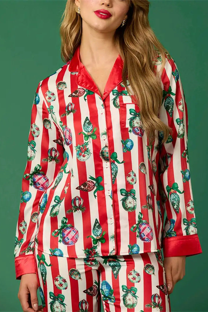 Christmas Festive Stripe Print Pajama Set