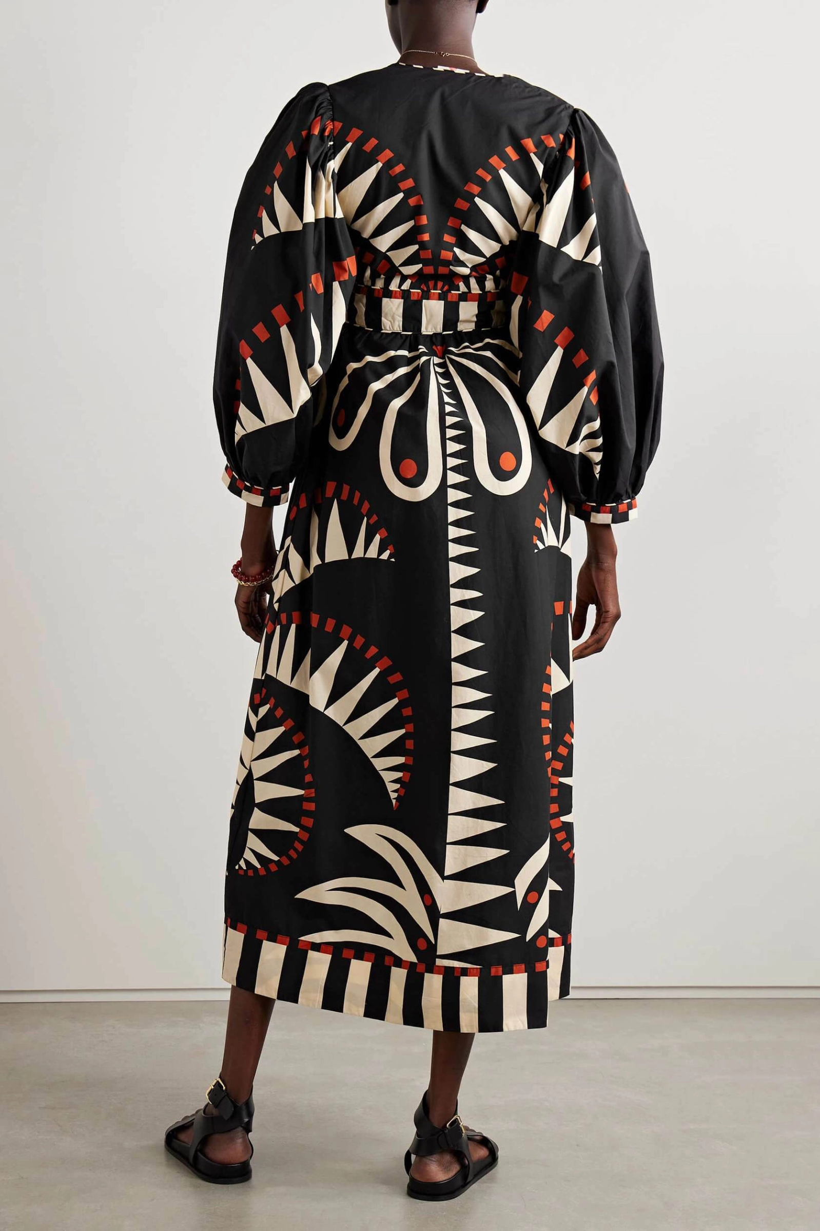 Coconut Jungle Print Puff Sleeve Midi Dress