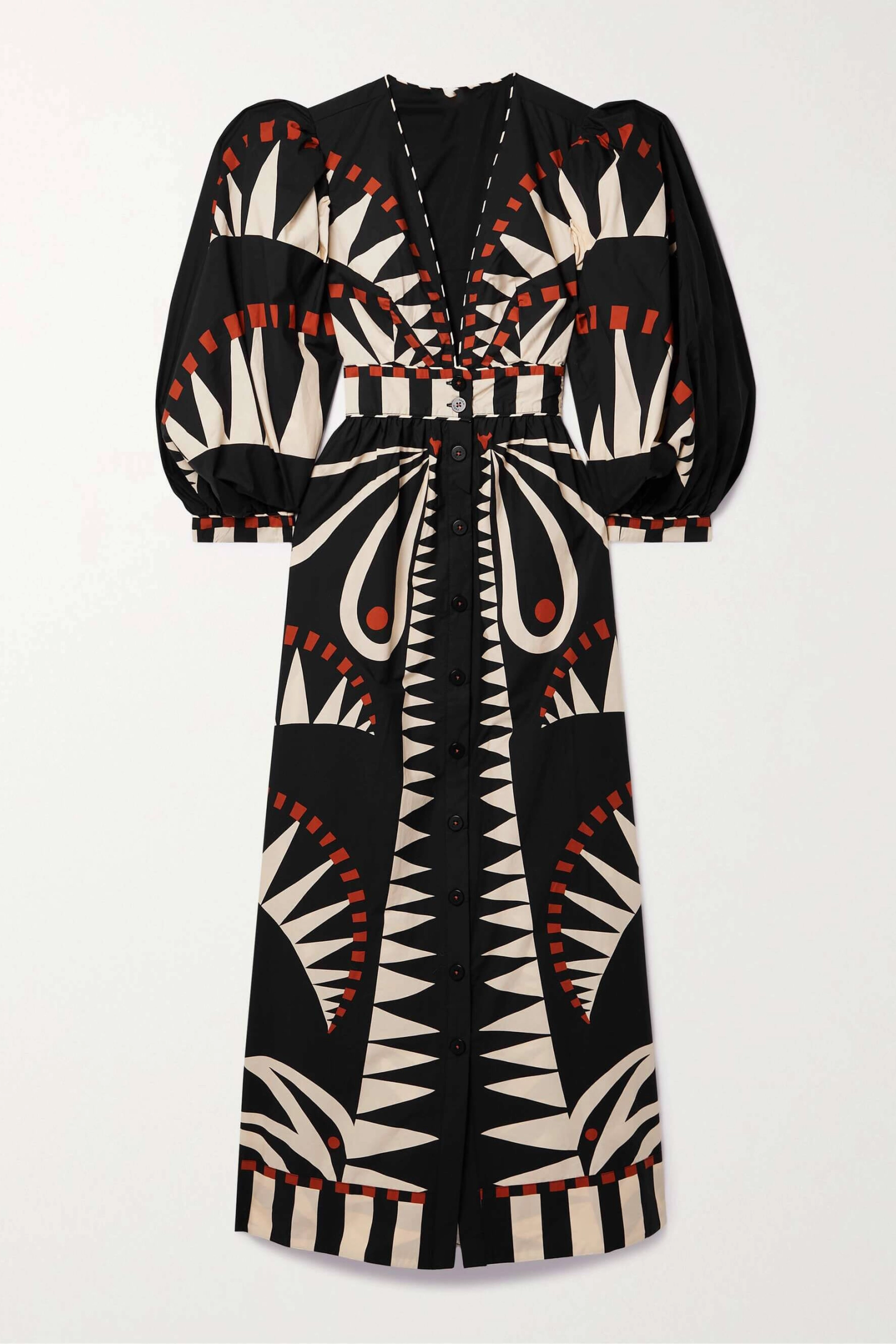 Coconut Jungle Print Puff Sleeve Midi Dress