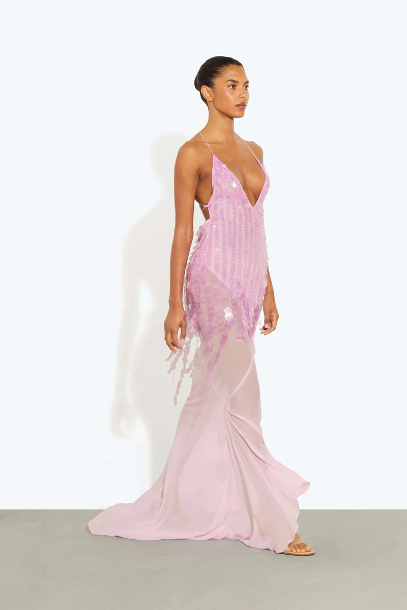 Vestido de punto midi con cuello alto y bordado de Donna