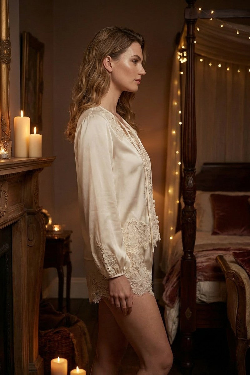 LaceTrimmed Satin Pajama Set