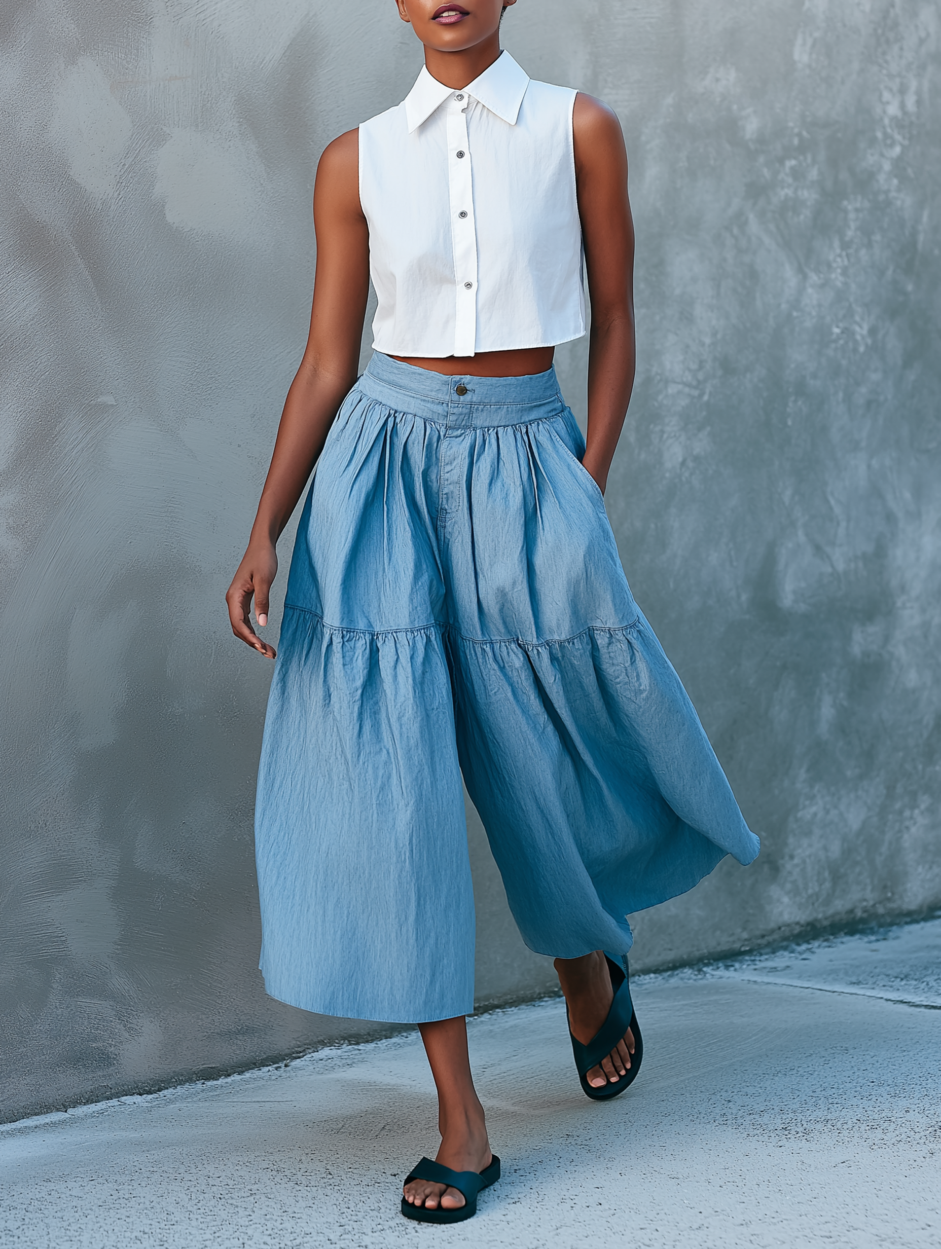 Minimalistes Set aus äermlosem Hiem, Shorts & Hosen