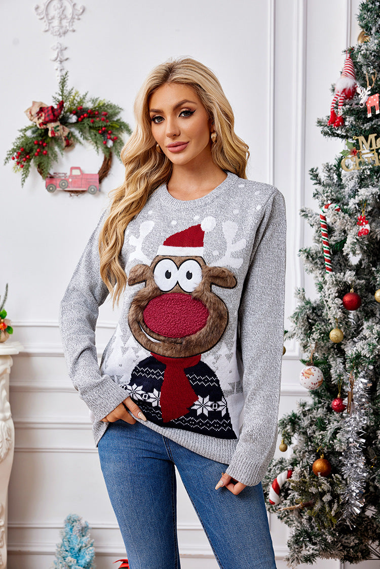 Chrëschtdag Reindeer Broderie Strécken Sweater